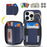 For iPhone 14 Pro Max Case Ring Holder Zipper Pocket Kickstand Leather Back Phone Cover with Shoulder Strap - Blue - 7