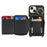 For iPhone 15 Case Ring Holder Zipper Pocket Kickstand Leather Back Phone Cover with Shoulder Strap - Black - 4