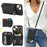 For iPhone 15 Case Ring Holder Zipper Pocket Kickstand Leather Back Phone Cover with Shoulder Strap - Black - 5