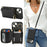For iPhone 15 Case Ring Holder Zipper Pocket Kickstand Leather Back Phone Cover with Shoulder Strap - Black - 7