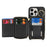 For iPhone 15 Pro Case Ring Holder Zipper Pocket Kickstand Leather Back Phone Cover with Shoulder Strap - Black - 2