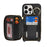 For iPhone 15 Pro Case Ring Holder Zipper Pocket Kickstand Leather Back Phone Cover with Shoulder Strap - Black - 3