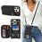 For iPhone 15 Pro Case Ring Holder Zipper Pocket Kickstand Leather Back Phone Cover with Shoulder Strap - Black - 6