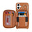For iPhone 16 Case Ring Holder Zipper Pocket Kickstand Leather Back Phone Cover with Shoulder Strap - Brown - 2