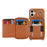 For iPhone 16 Case Ring Holder Zipper Pocket Kickstand Leather Back Phone Cover with Shoulder Strap - Brown - 5