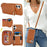 For iPhone 16 Case Ring Holder Zipper Pocket Kickstand Leather Back Phone Cover with Shoulder Strap - Brown - 6
