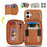 For iPhone 16 Case Ring Holder Zipper Pocket Kickstand Leather Back Phone Cover with Shoulder Strap - Brown - 7