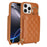 For iPhone 16 Pro Case Ring Holder Zipper Pocket Kickstand Leather Back Phone Cover with Shoulder Strap - Brown - 1