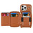 For iPhone 16 Pro Case Ring Holder Zipper Pocket Kickstand Leather Back Phone Cover with Shoulder Strap - Brown - 4