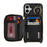For iPhone 16 Plus Case Ring Holder Zipper Pocket Kickstand Leather Back Phone Cover with Shoulder Strap - Black - 2