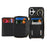 For iPhone 16 Plus Case Ring Holder Zipper Pocket Kickstand Leather Back Phone Cover with Shoulder Strap - Black - 5