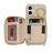 For iPhone 17 Case Ring Holder Zipper Pocket Kickstand Leather Back Phone Cover with Shoulder Strap - Beige - 3