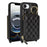 For iPhone 17e / 16e Case Ring Holder Zipper Pocket Kickstand Leather Back Phone Cover with Shoulder Strap - Black - 1