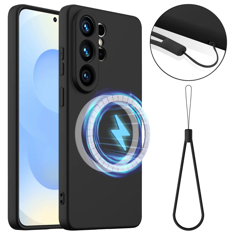 For Samsung Galaxy S26 Ultra Magnetic Case Anti-Drop Liquid Silicone Phone Cover - Black - 1
