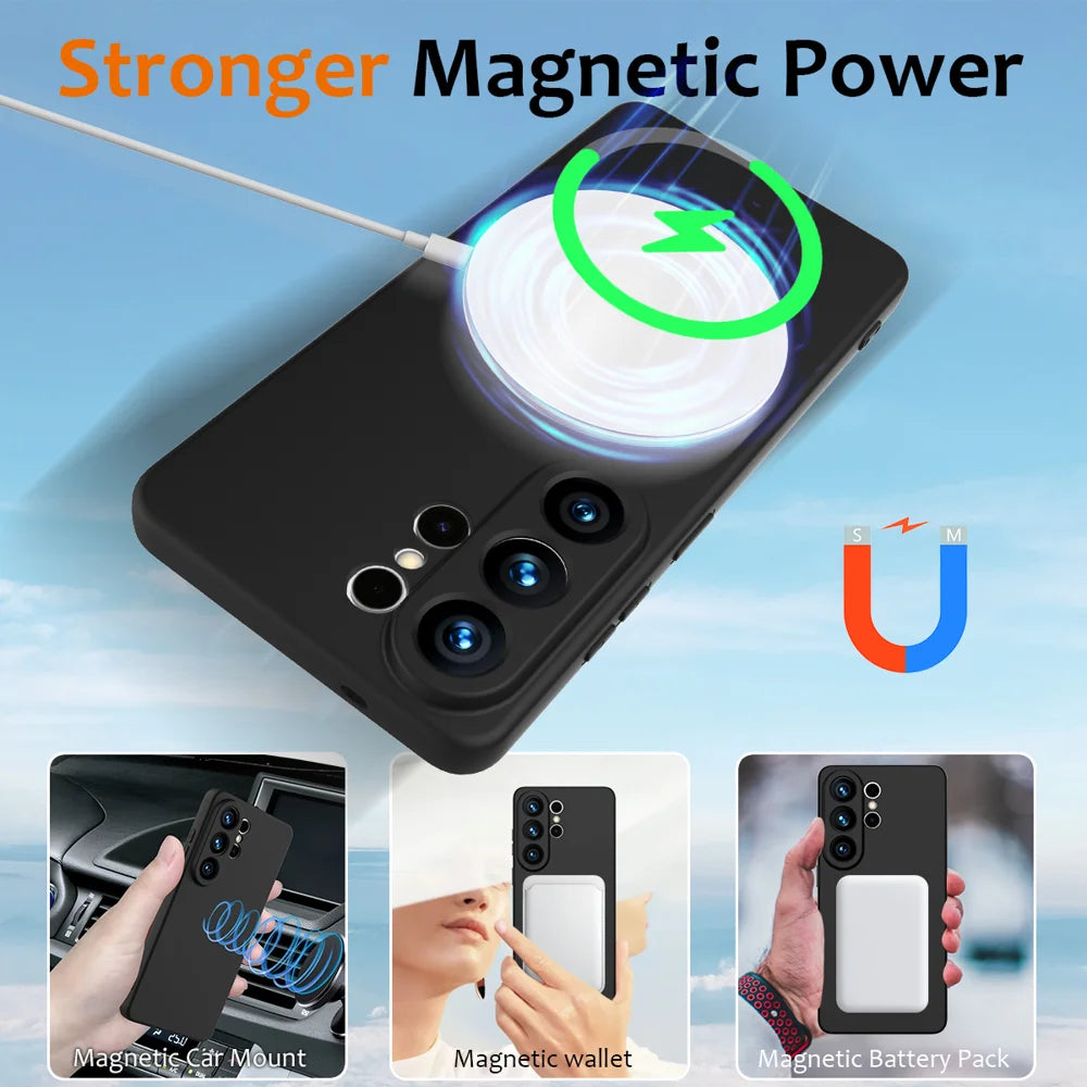 For Samsung Galaxy S26 Ultra Magnetic Case Anti-Drop Liquid Silicone Phone Cover - Black - 3