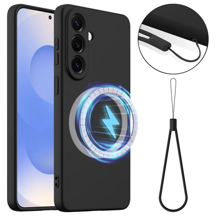 For Samsung Galaxy S26+ Magnetic Case Anti-Drop Liquid Silicone Phone Cover - Black - 1