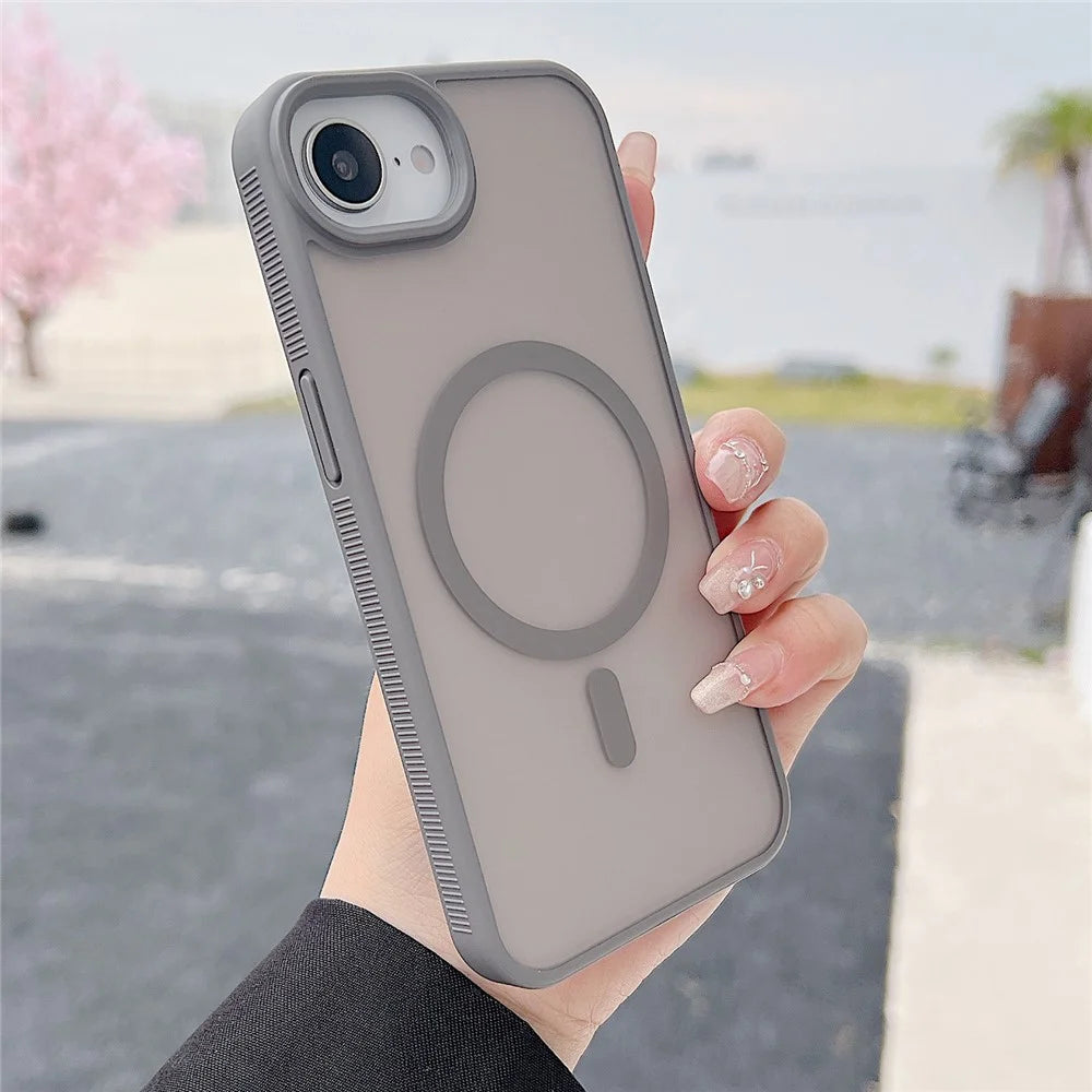 For iPhone 17e / 16e Case Compatible with MagSafe Skin Touch TPU Acrylic Phone Back Cover - Grey - 1