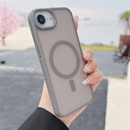 For iPhone 17e / 16e Case Compatible with MagSafe Skin Touch TPU Acrylic Phone Back Cover - Grey - 1