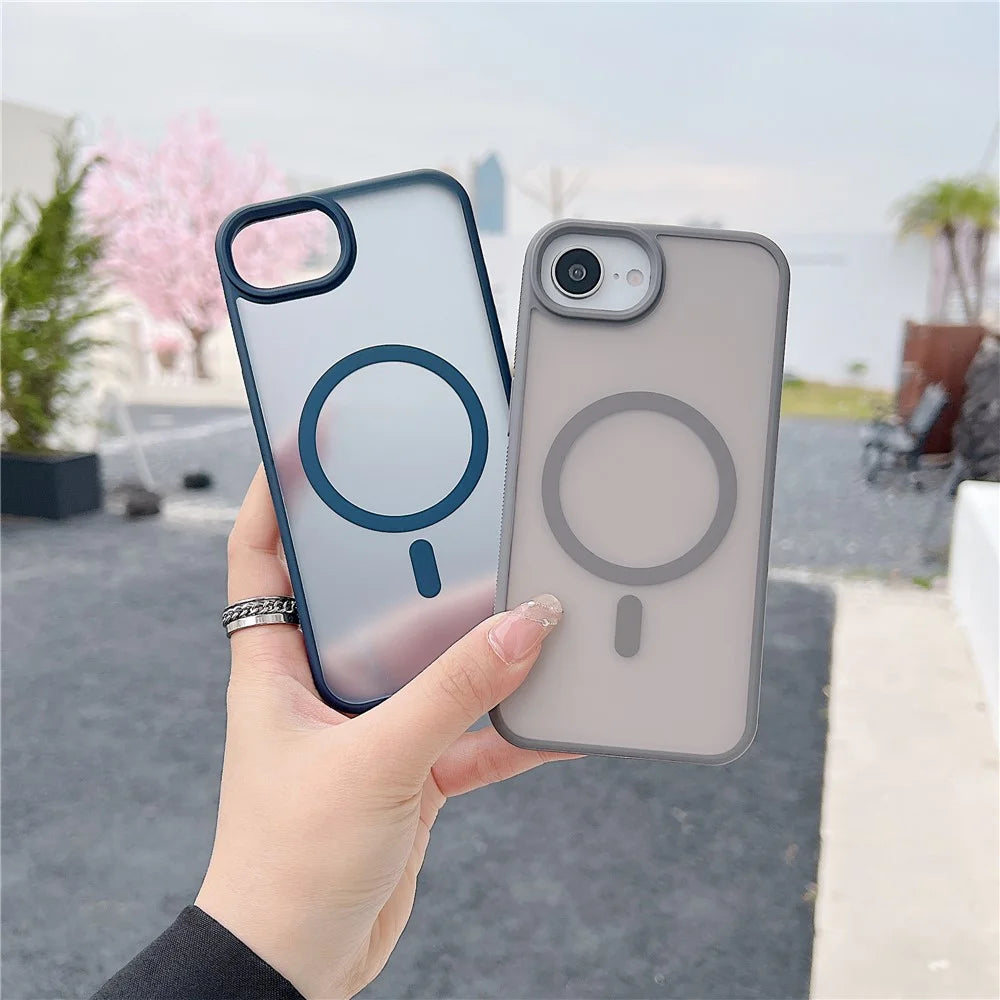 For iPhone 17e / 16e Case Compatible with MagSafe Skin Touch TPU Acrylic Phone Back Cover - Grey - 2