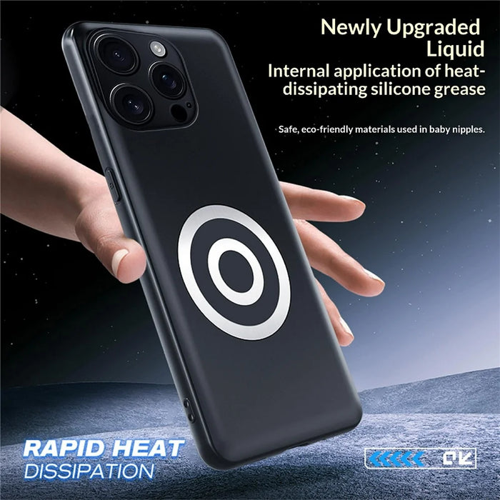 For iPhone 15 Pro Max Case Graphene + Brass Heat Dissipation Silicone PC Phone Cover Support Magnetic Car Mount - 3