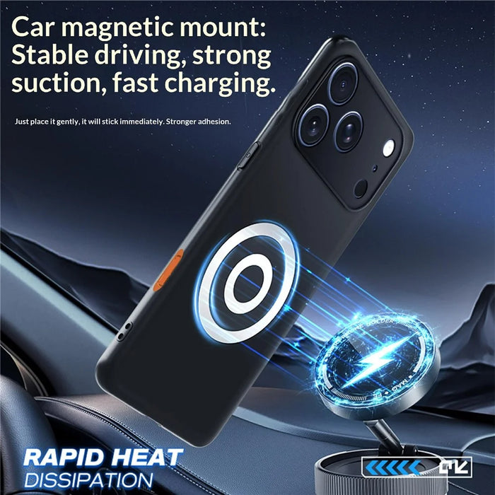 For iPhone 17 Pro Case Graphene + Brass Heat Dissipation Silicone PC Phone Cover Support Magnetic Car Mount - 5