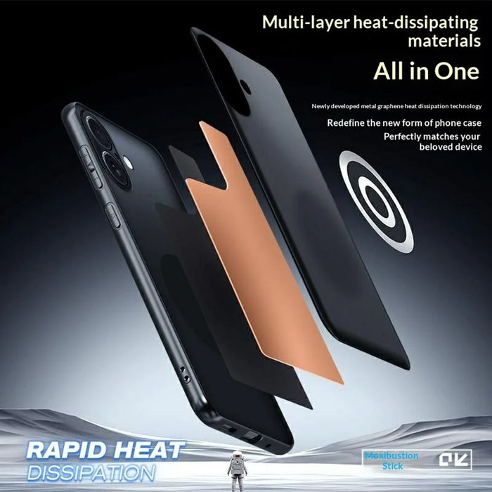 For iPhone 17 Case Graphene + Brass Heat Dissipation Silicone PC Phone Cover Support Magnetic Car Mount - 5