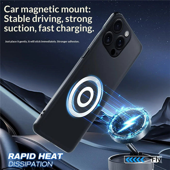For iPhone 16 Pro Case Graphene + Brass Heat Dissipation Silicone PC Phone Cover Support Magnetic Car Mount - 2