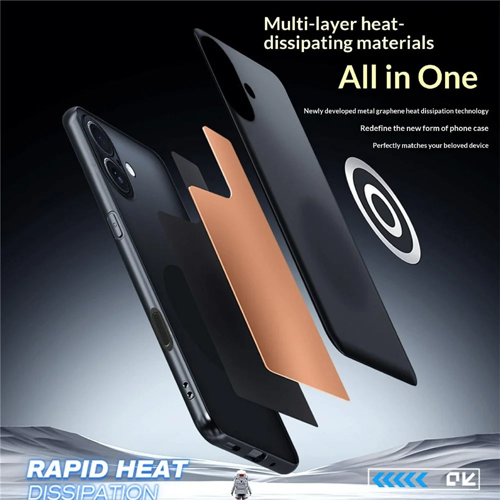 For iPhone 16 Case Graphene + Brass Heat Dissipation Silicone PC Phone Cover Support Magnetic Car Mount - 3