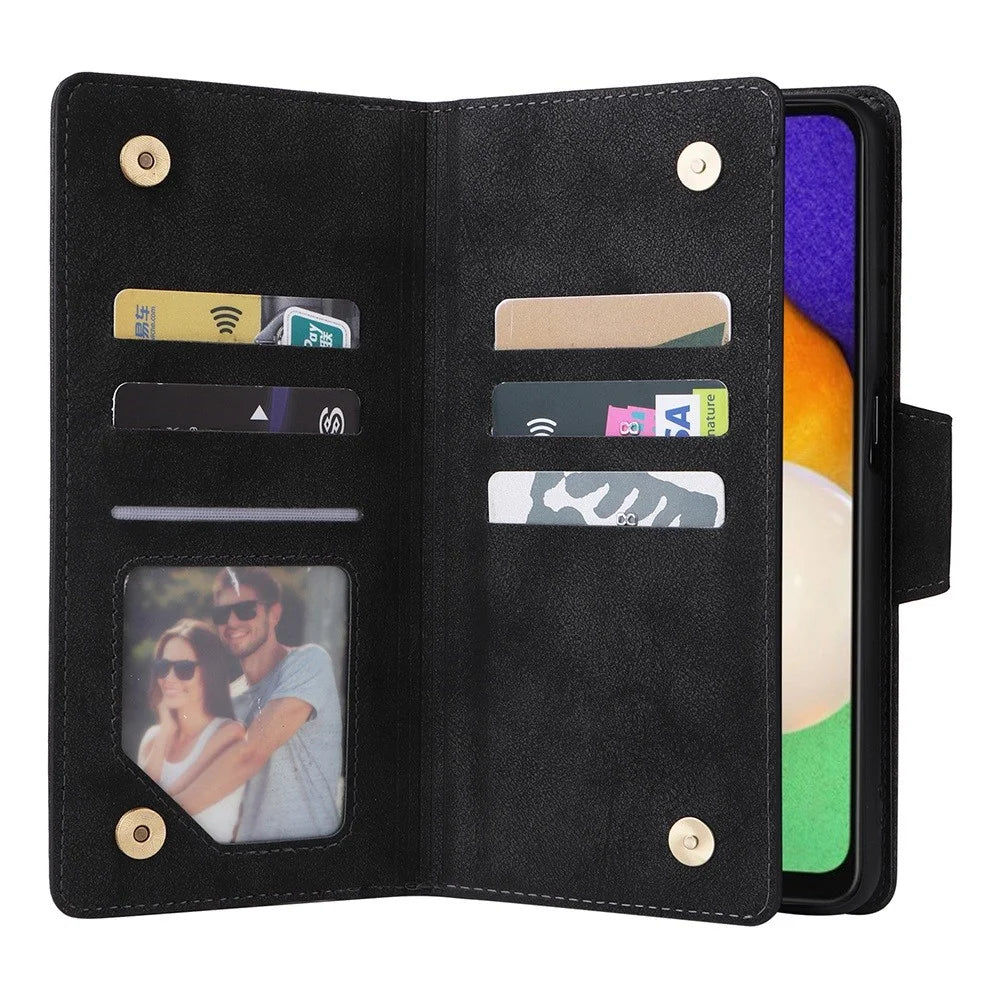 Drop-proof Phone Case For Samsung Galaxy A14 5G / A14 4G Zippered Wallet Rivet Buckle PU Leather Stand Cell Phone Cover with Strap - Black - 2