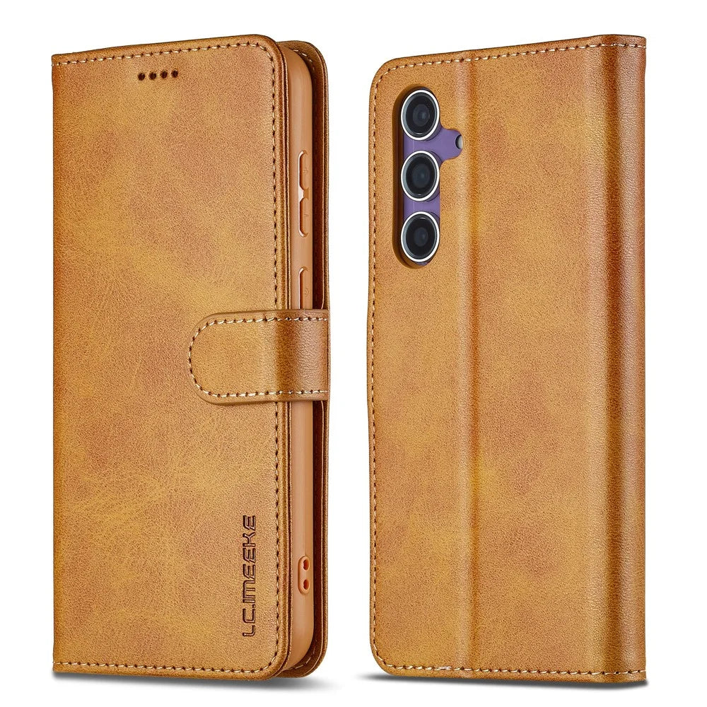 LC.IMEEKE For Samsung Galaxy S26 Case Wallet Calf Texture Leather Phone Cover - Yellow - 1
