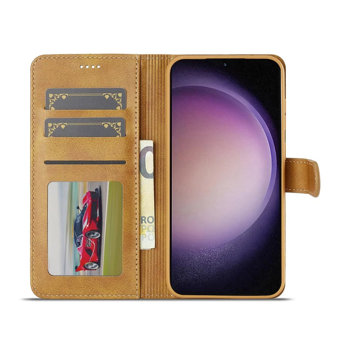 LC.IMEEKE For Samsung Galaxy S26 Case Wallet Calf Texture Leather Phone Cover - Yellow - 2