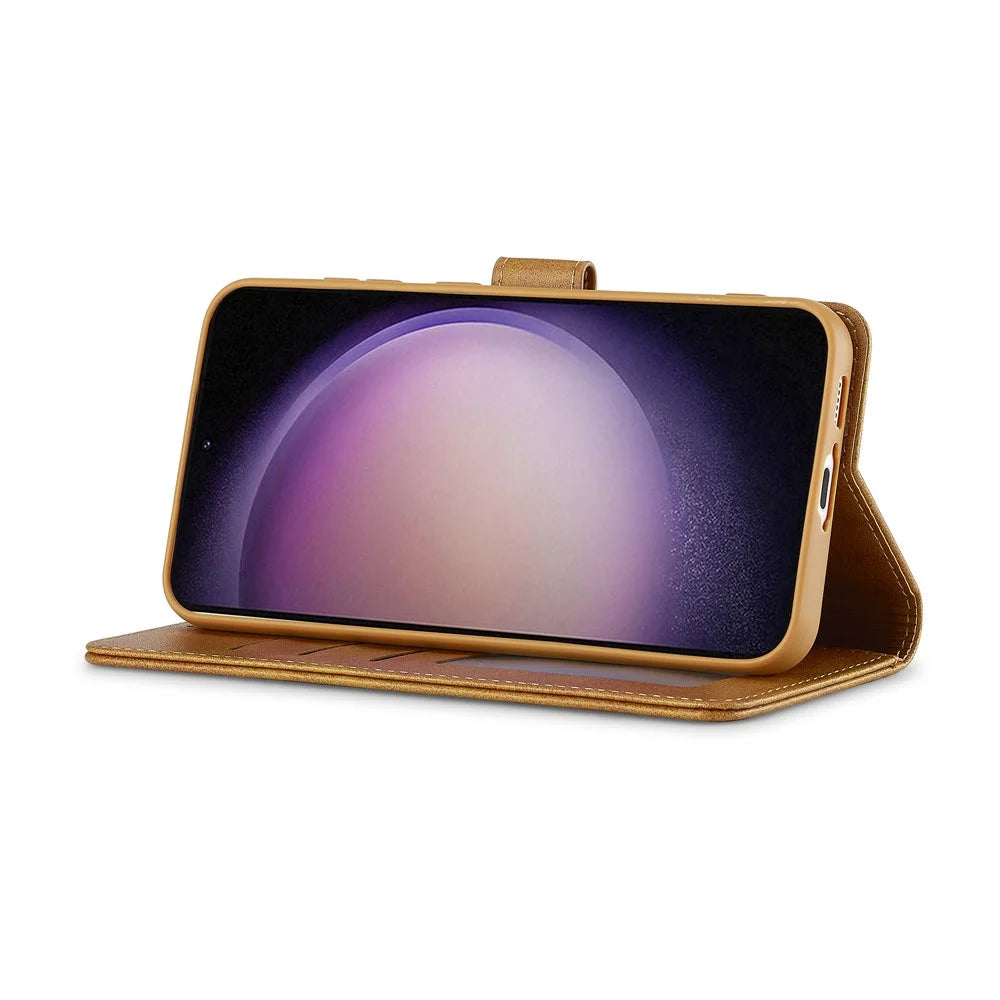 LC.IMEEKE For Samsung Galaxy S26 Case Wallet Calf Texture Leather Phone Cover - Yellow - 3