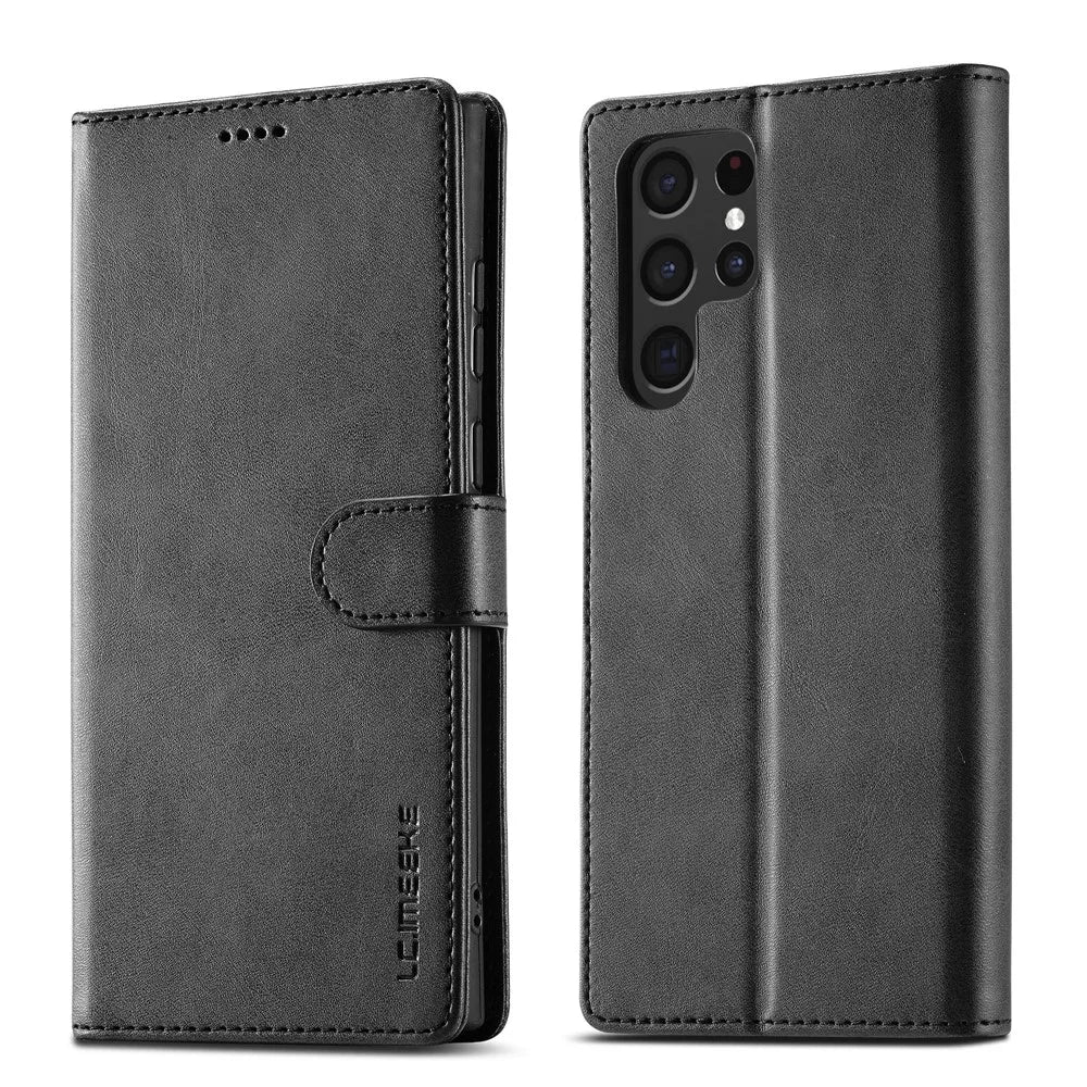 LC.IMEEKE For Samsung Galaxy S26 Ultra Case Wallet Calf Texture Leather Phone Cover - Black - 1