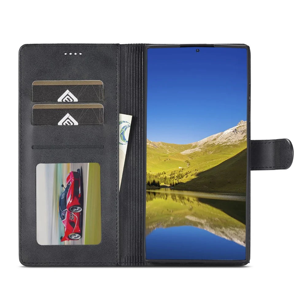 LC.IMEEKE For Samsung Galaxy S26 Ultra Case Wallet Calf Texture Leather Phone Cover - Black - 2