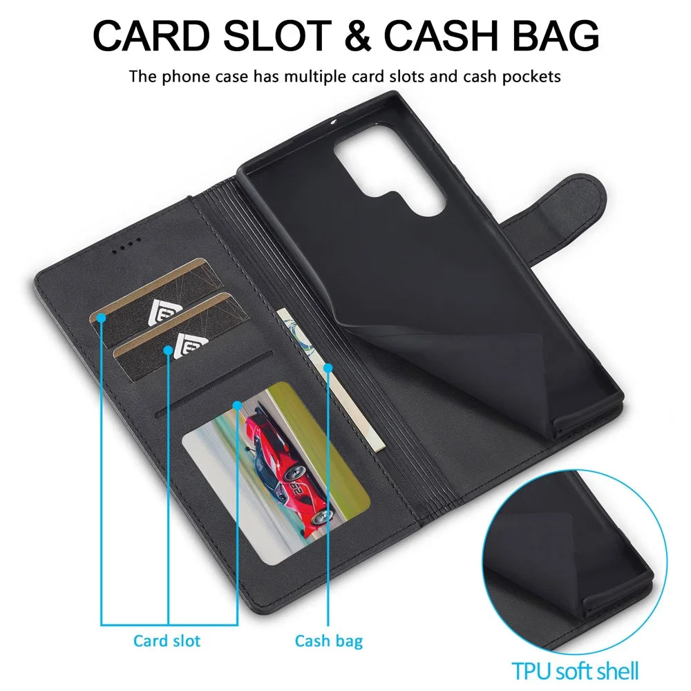 LC.IMEEKE For Samsung Galaxy S26 Ultra Case Wallet Calf Texture Leather Phone Cover - Black - 5
