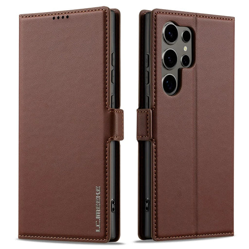 LC.IMEEKE L1 Series for Samsung Galaxy S26 Ultra Case PU Leather Wallet Stand Protective Phone Cover - Brown - 1