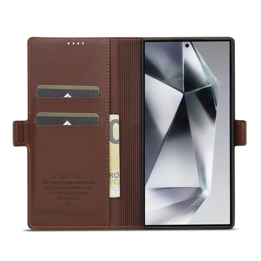 LC.IMEEKE L1 Series for Samsung Galaxy S26 Ultra Case PU Leather Wallet Stand Protective Phone Cover - Brown - 2
