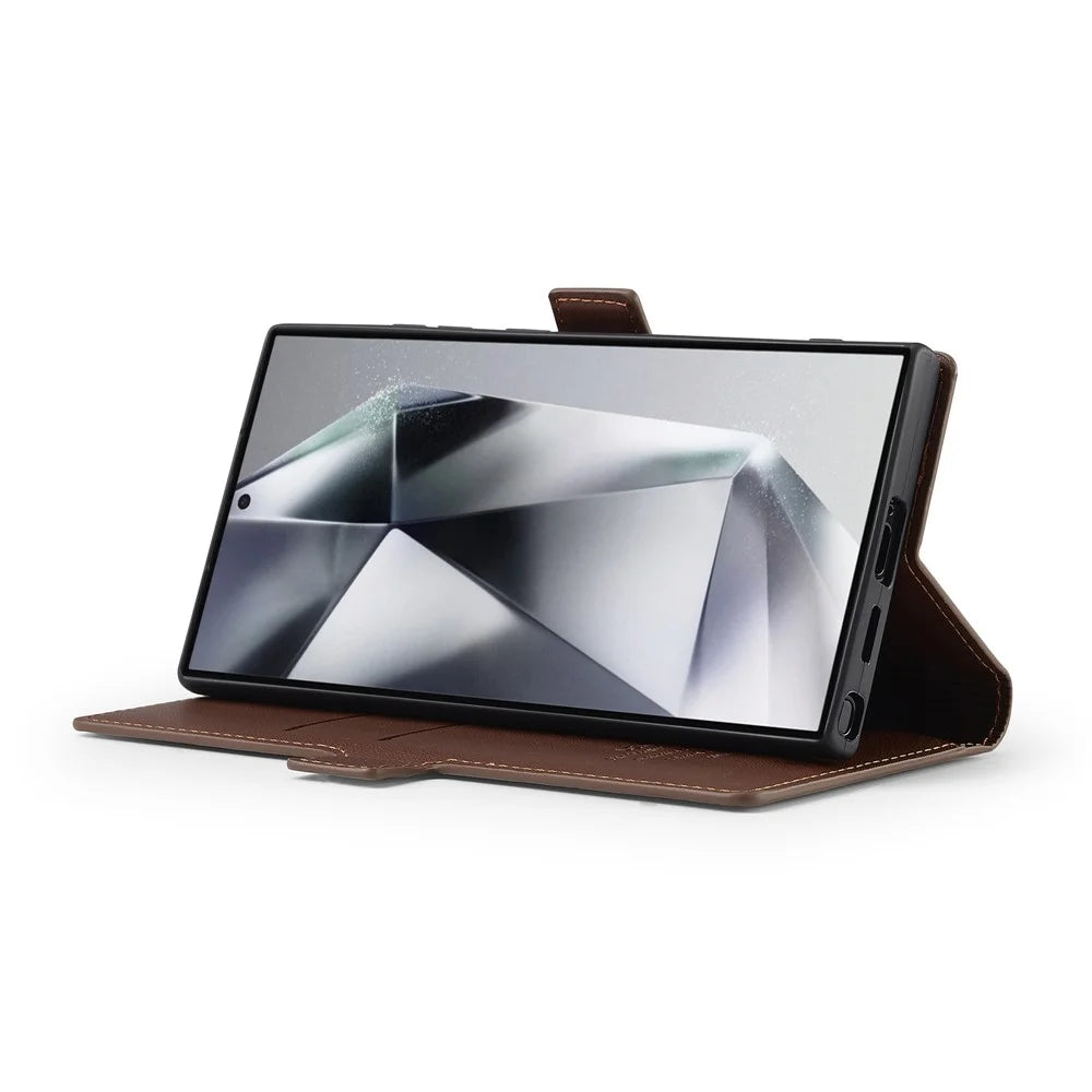 LC.IMEEKE L1 Series for Samsung Galaxy S26 Ultra Case PU Leather Wallet Stand Protective Phone Cover - Brown - 3