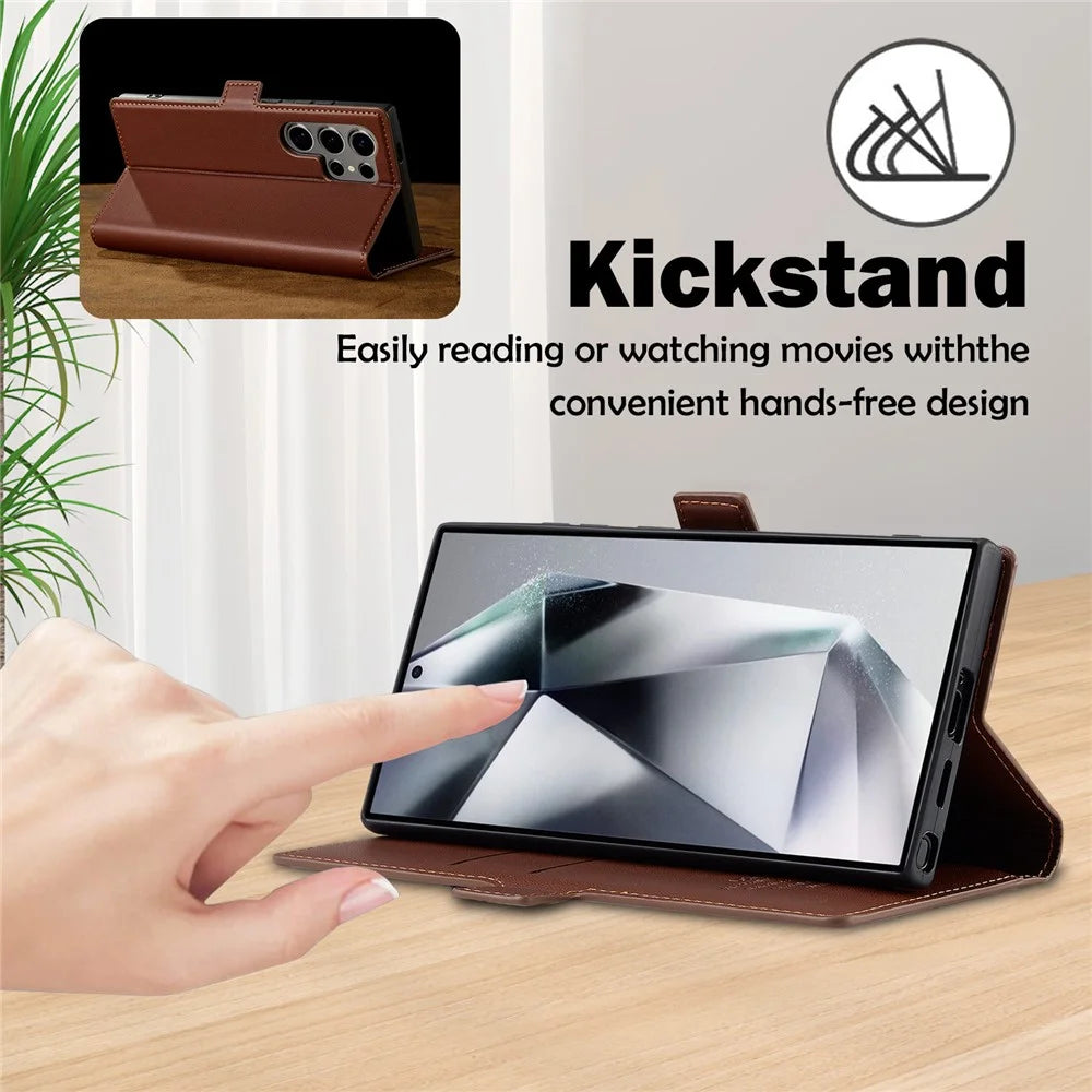LC.IMEEKE L1 Series for Samsung Galaxy S26 Ultra Case PU Leather Wallet Stand Protective Phone Cover - Brown - 5