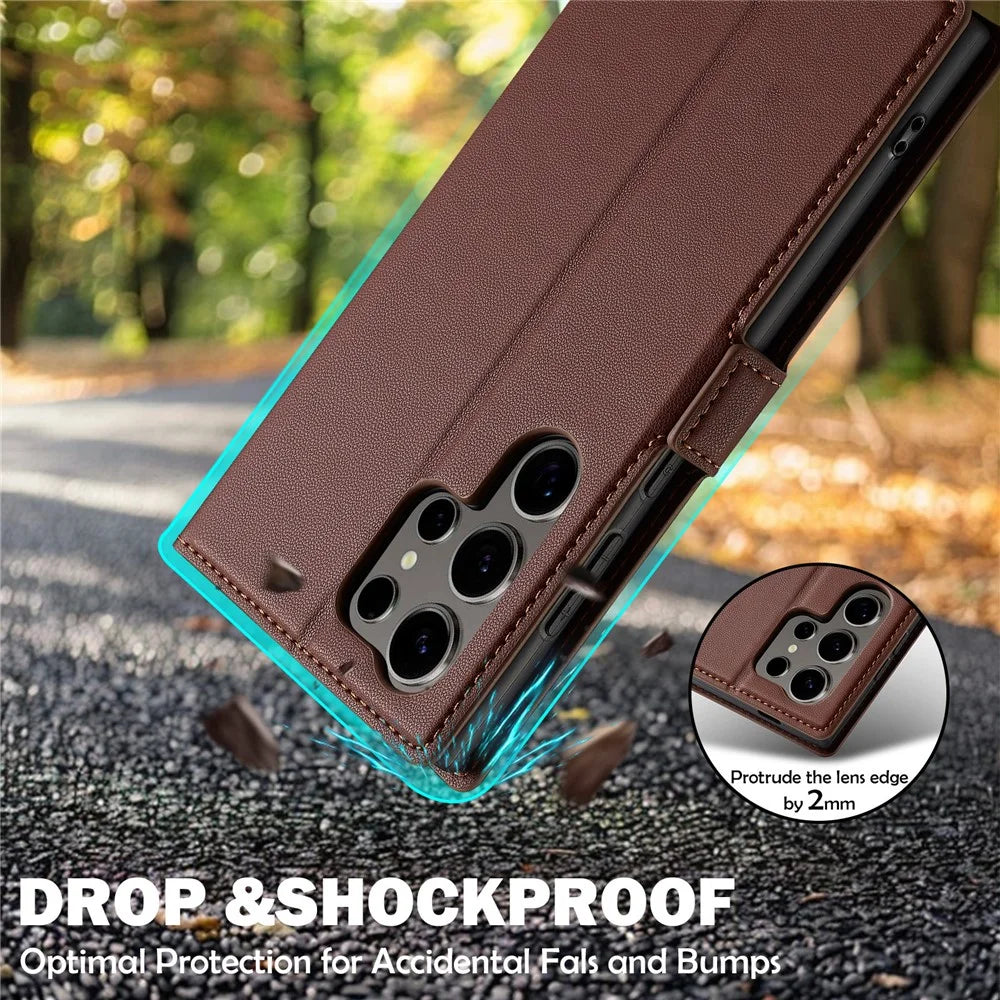 LC.IMEEKE L1 Series for Samsung Galaxy S26 Ultra Case PU Leather Wallet Stand Protective Phone Cover - Brown - 7