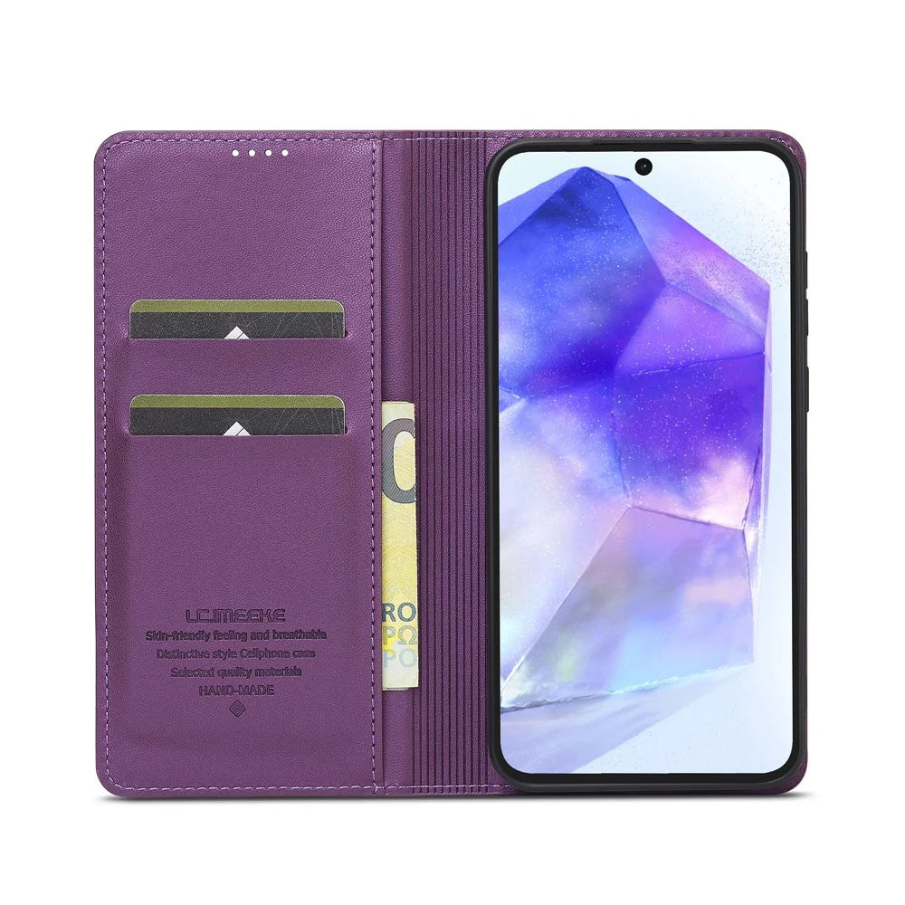 LC.IMEEKE L1 Series for Samsung Galaxy A37 5G Case PU Leather Wallet Stand Protective Phone Cover - Purple - 2