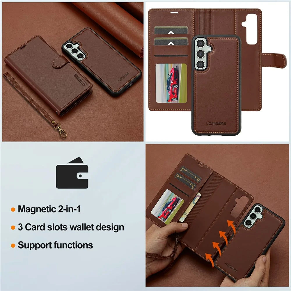 LC.IMEEKE L2 Series for Samsung Galaxy A37 5G Case PU Leather Wallet Detachable Magnetic Phone Cover - Brown - 7