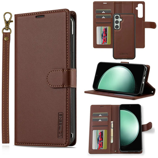 LC.IMEEKE L2 Series for Samsung Galaxy A57 5G Case PU Leather Wallet Detachable Magnetic Phone Cover - Brown - 1