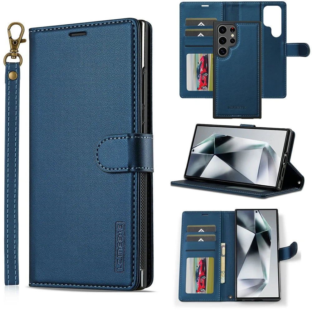 LC.IMEEKE L2 Series for Samsung Galaxy S26 Ultra Case PU Leather Wallet Detachable Magnetic Phone Cover - Blue - 1