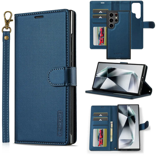 LC.IMEEKE L2 Series for Samsung Galaxy S26 Ultra Case PU Leather Wallet Detachable Magnetic Phone Cover - Blue - 1