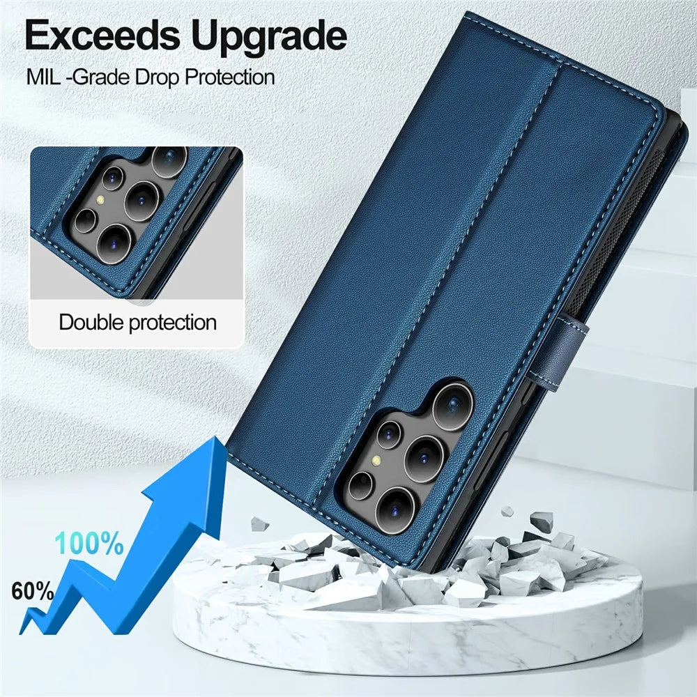 LC.IMEEKE L2 Series for Samsung Galaxy S26 Ultra Case PU Leather Wallet Detachable Magnetic Phone Cover - Blue - 4