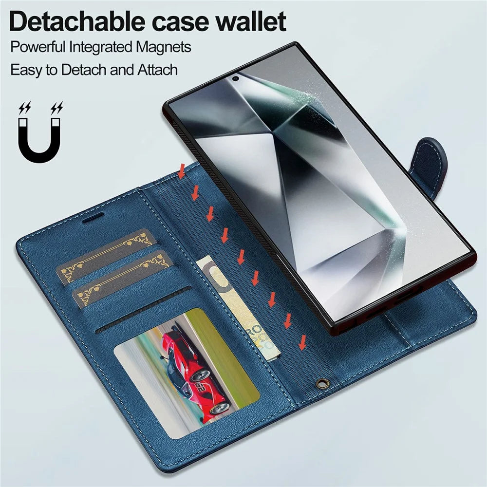 LC.IMEEKE L2 Series for Samsung Galaxy S26 Ultra Case PU Leather Wallet Detachable Magnetic Phone Cover - Blue - 5