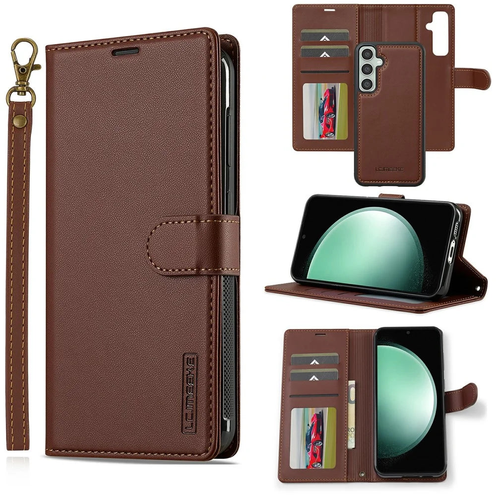 LC.IMEEKE L2 Series for Samsung Galaxy S26+ Case PU Leather Wallet Detachable Magnetic Phone Cover - Brown - 1