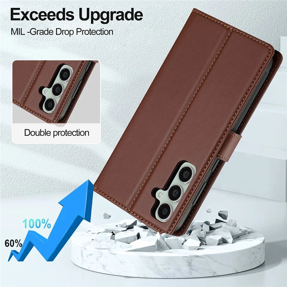LC.IMEEKE L2 Series for Samsung Galaxy S26+ Case PU Leather Wallet Detachable Magnetic Phone Cover - Brown - 4