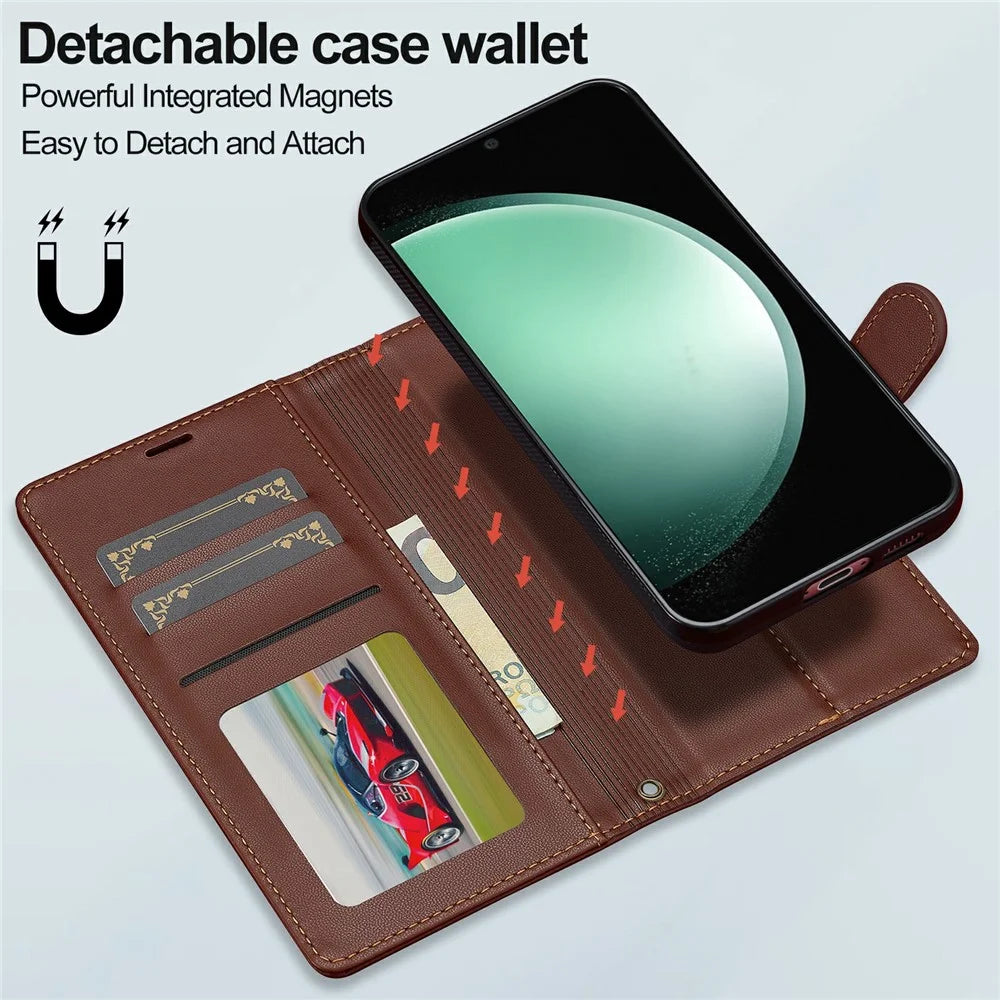 LC.IMEEKE L2 Series for Samsung Galaxy S26+ Case PU Leather Wallet Detachable Magnetic Phone Cover - Brown - 5
